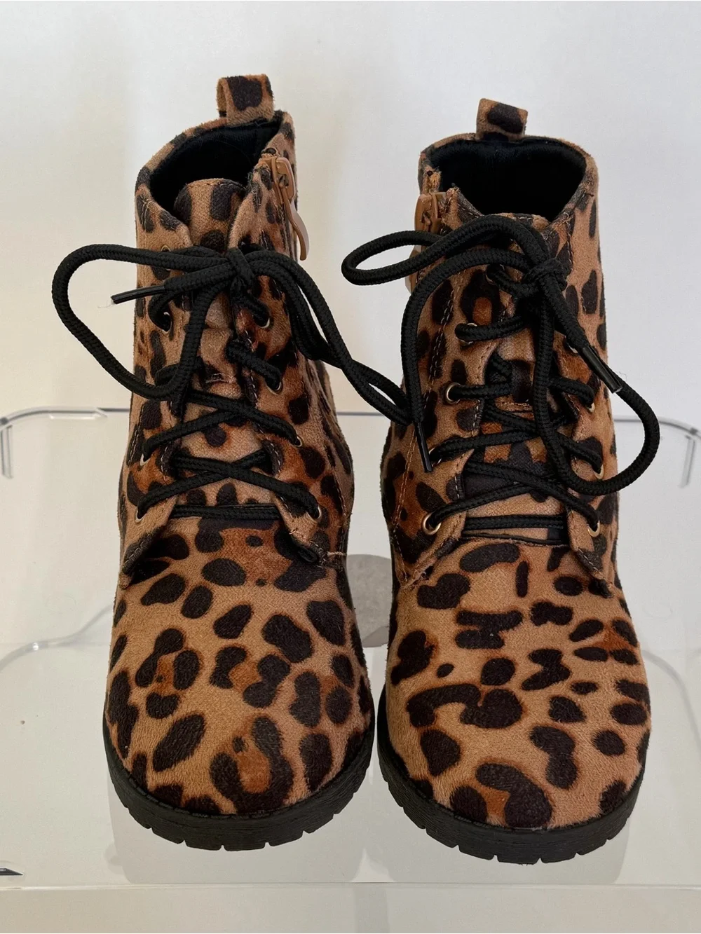 Lucky Top Girls Leopard Print Combat Boots Size 2